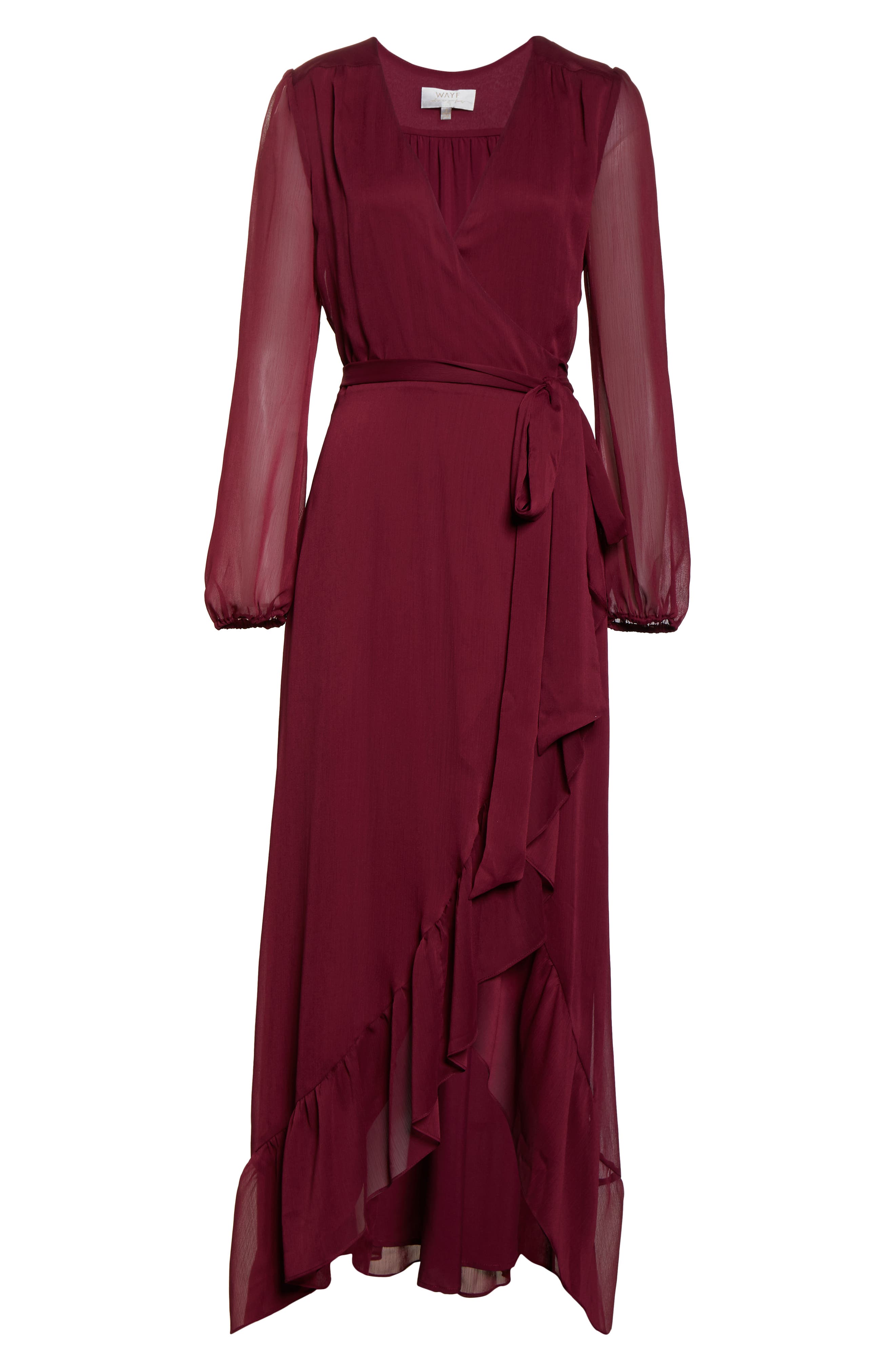 wayf meryl long sleeve wrap maxi dress