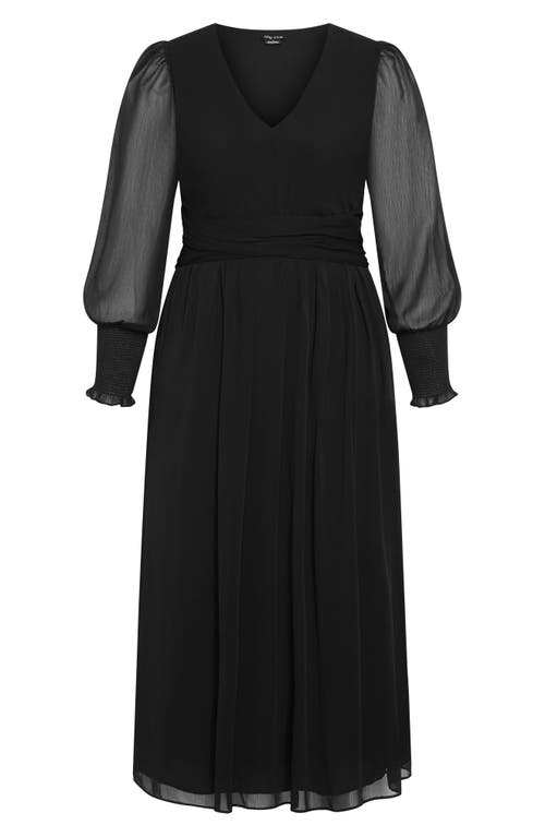 City Chic Selena Long Sleeve Chiffon Maxi Dress In Black