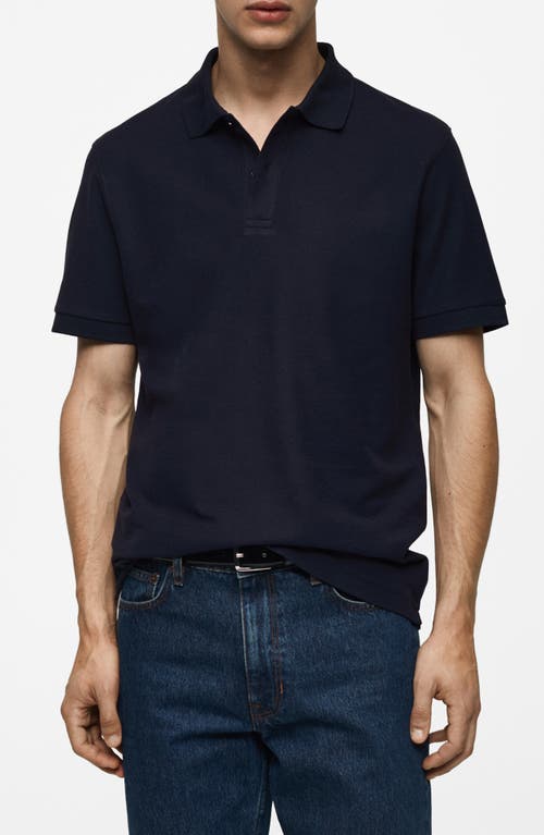 Shop Mango Relaxed Cotton Piqué Knit Polo In Dark Navy