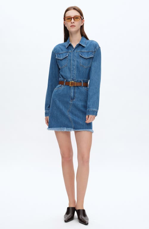 Bayeas Resa Long Sleeve Fray Hem Denim Mini Shirtdress In Medium Blue