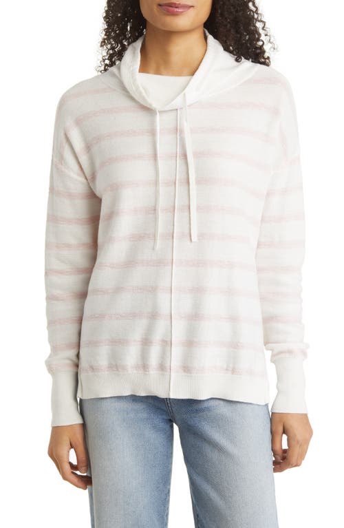 caslon(r) Stripe Funnel Cowl Neck Cotton & Linen Sweater in Ivory Cloud- Pink Stripe
