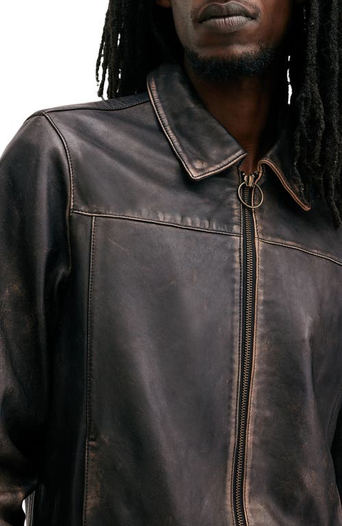Allsaints Alkan Zip Up Two Tone Leather Jacket In Vintage Black