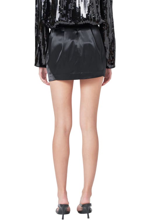 Shop Endless Rose Pleated Satin Miniskirt In Black