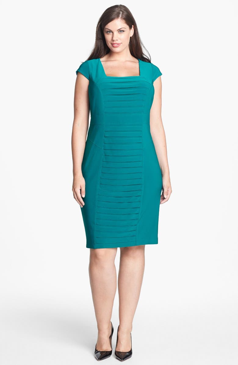 Adrianna Papell Partial Pleat Jersey Sheath Dress (Plus Size) | Nordstrom