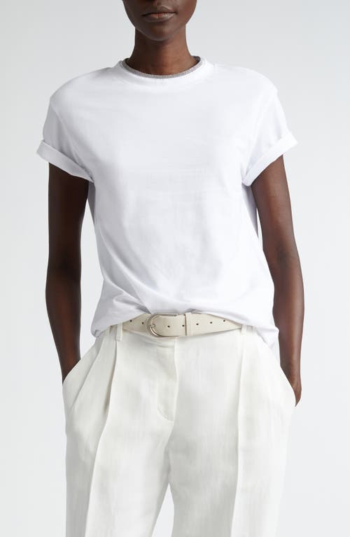 Brunello Cucinelli Monili Detail Cuff Sleeve T-Shirt in White at Nordstrom, Size Medium