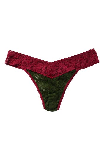 Hanky Panky Colorplay Original Lace Thong In Woodland/dark Pomegranate Red