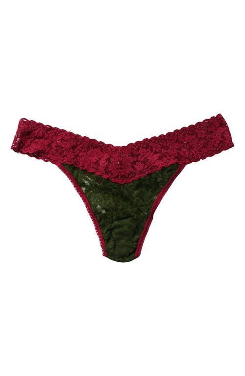 Shop Hanky Panky Colorplay Original Lace Thong In Woodland/dark Pomegranate Red