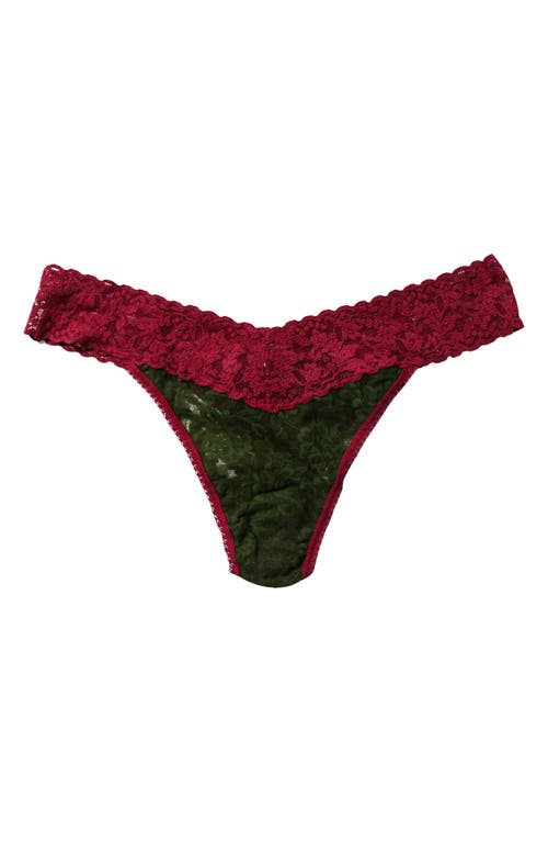 Hanky Panky Colorplay Original Lace Thong In Woodland/dark Pomegranate Red