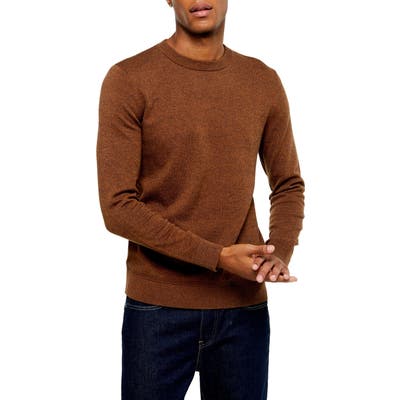 Topman Essential Classic Fit Crewneck Sweater, Brown