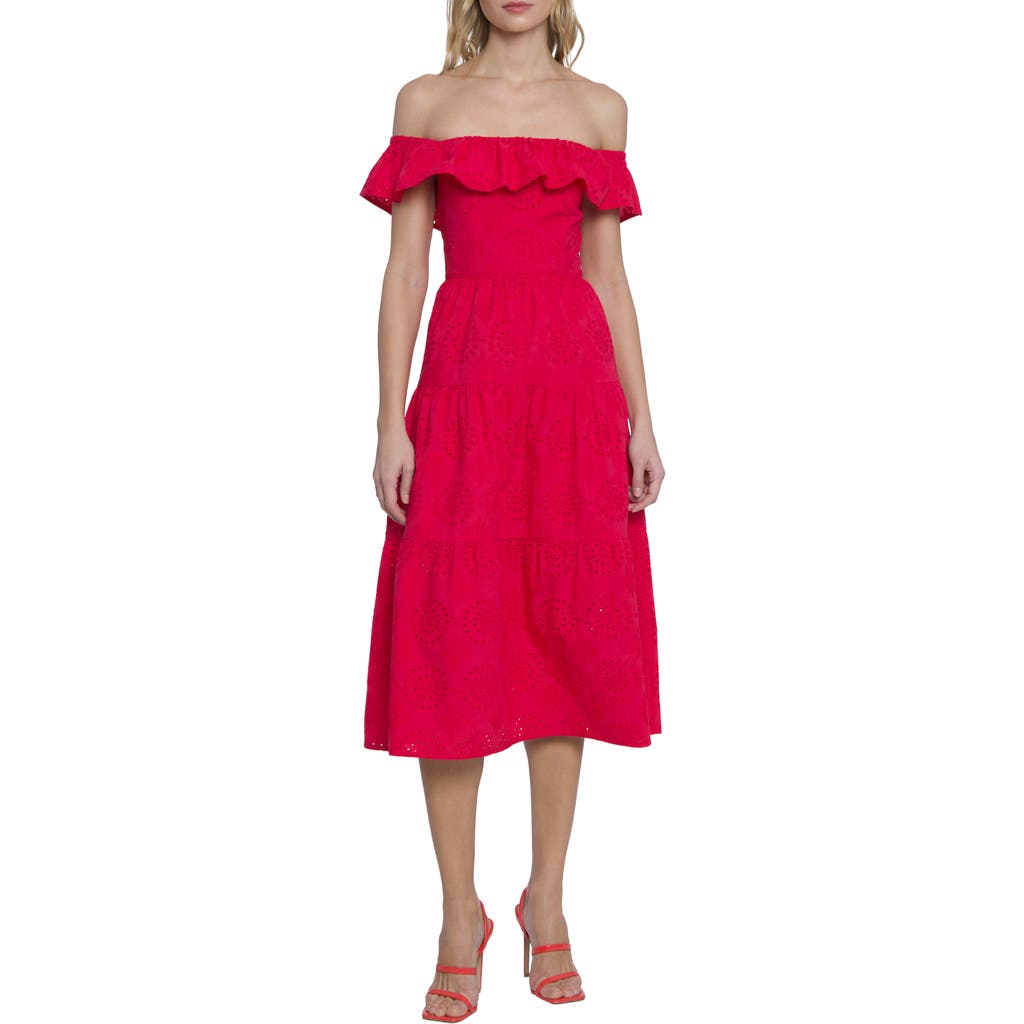 Donna Morgan For Maggy Ruffle Midi Dress In Red