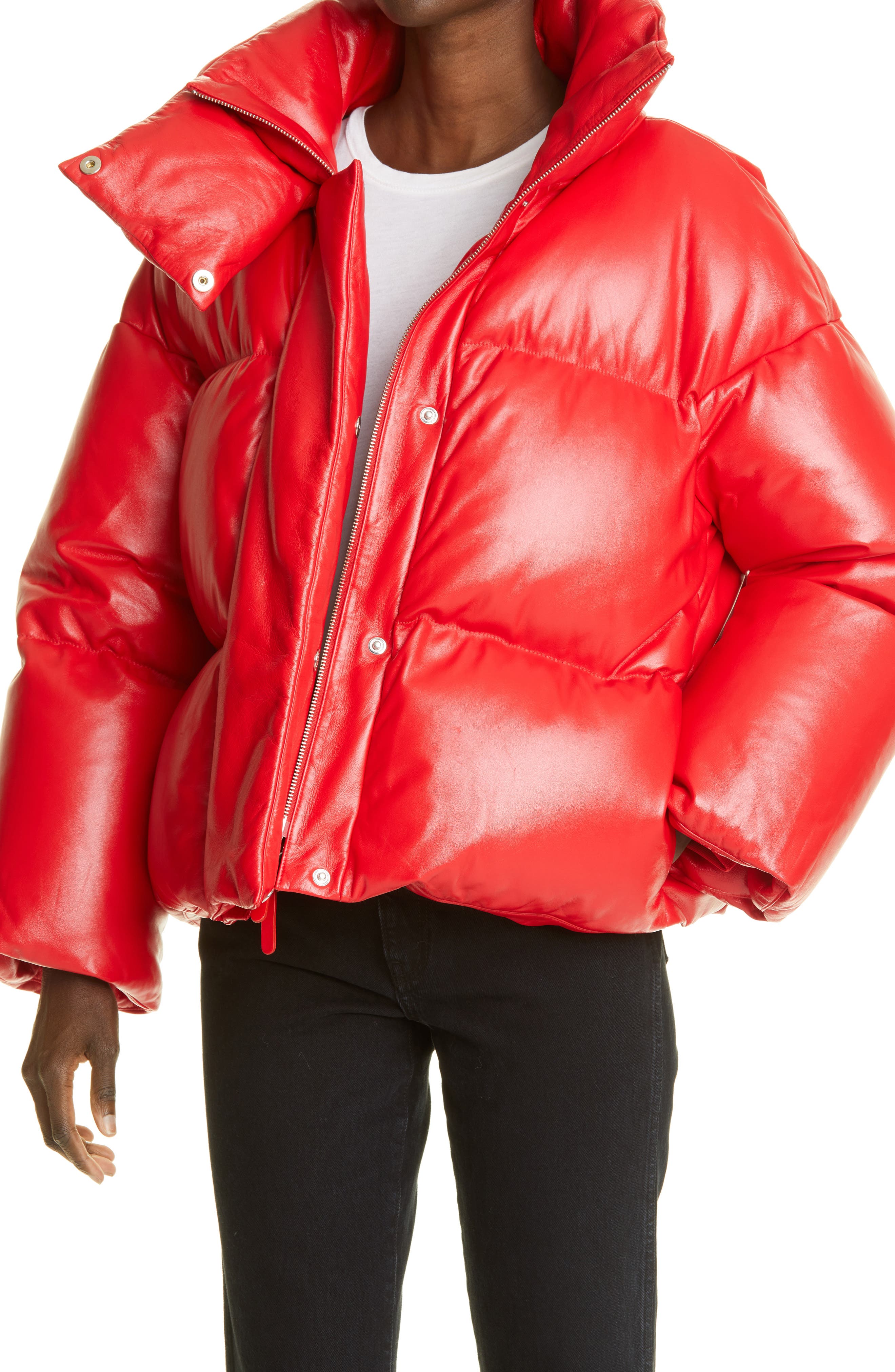 red leather bubble jacket