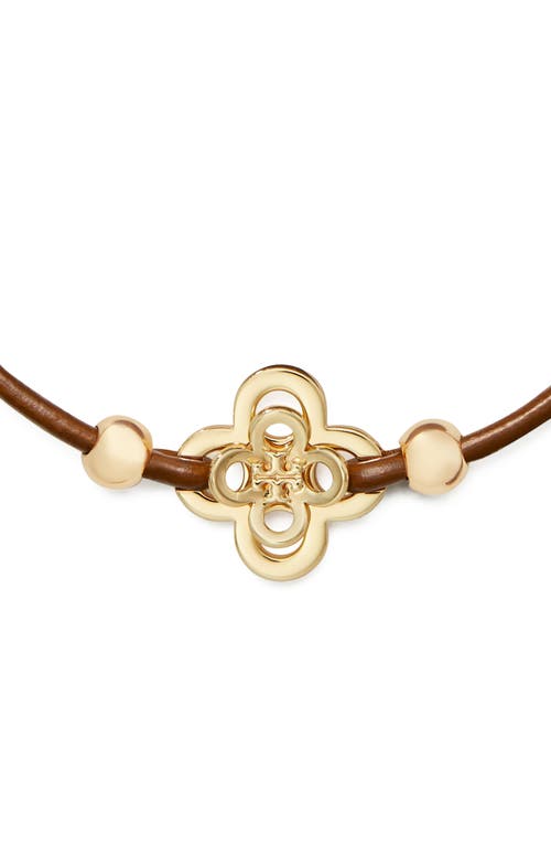 Tory Burch Kira Clover Slider Bracelet In Tory Gold / Cuoio