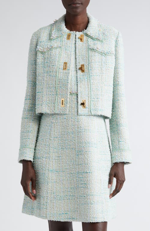 St John St. John Collection Eyelash Tweed Short Jacket In Mint/ecru Multi