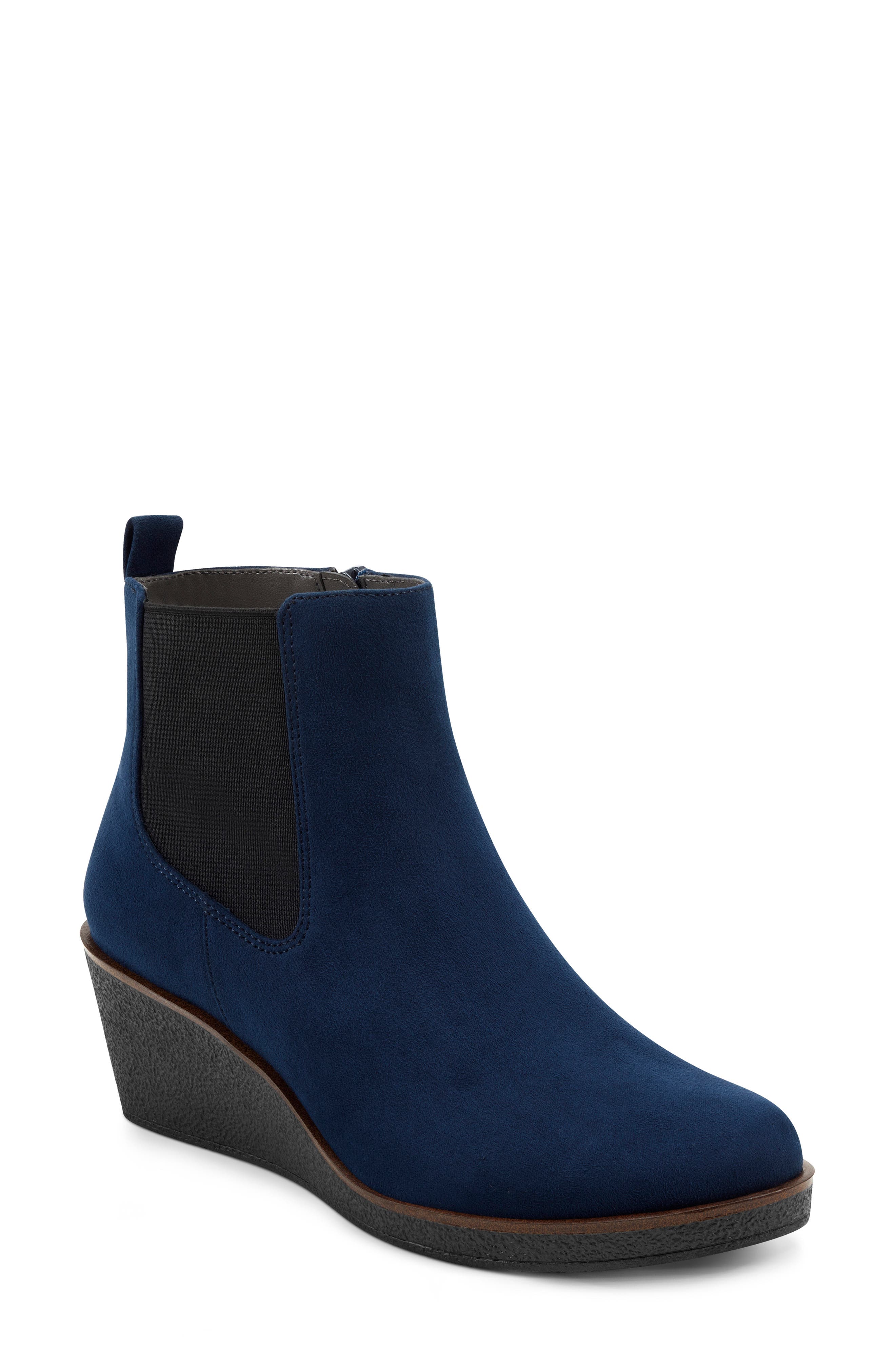 navy wedge bootie