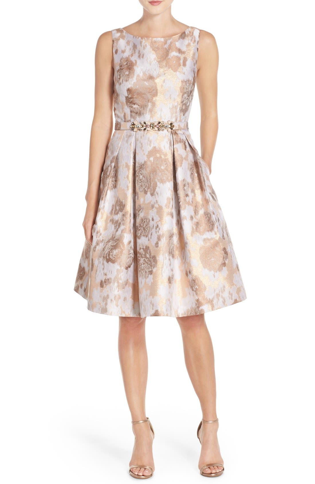 eliza j jacquard fit & flare dress
