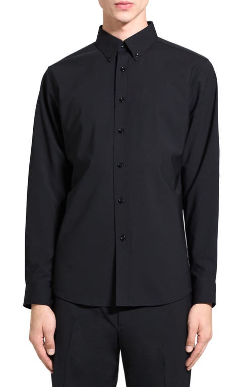 Theory Hugh Stretch Virgin Wool Button-Down Shirt Black at Nordstrom,