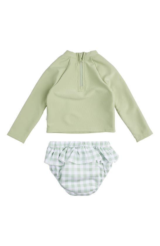 Shop Petit Lem Ruffle Long Sleeve Two-piece Rashguard Swimsuit In Green
