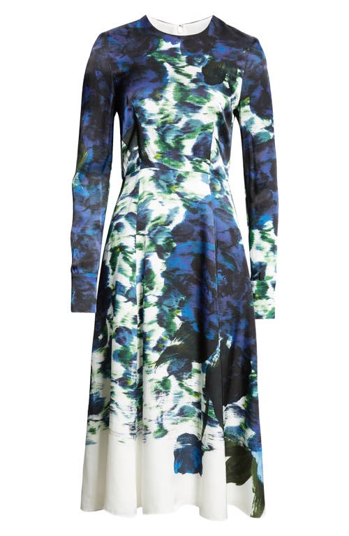 Shop Erdem Blurred Floral Print Long Sleeve Dress In Painted Violetta Collage Blue