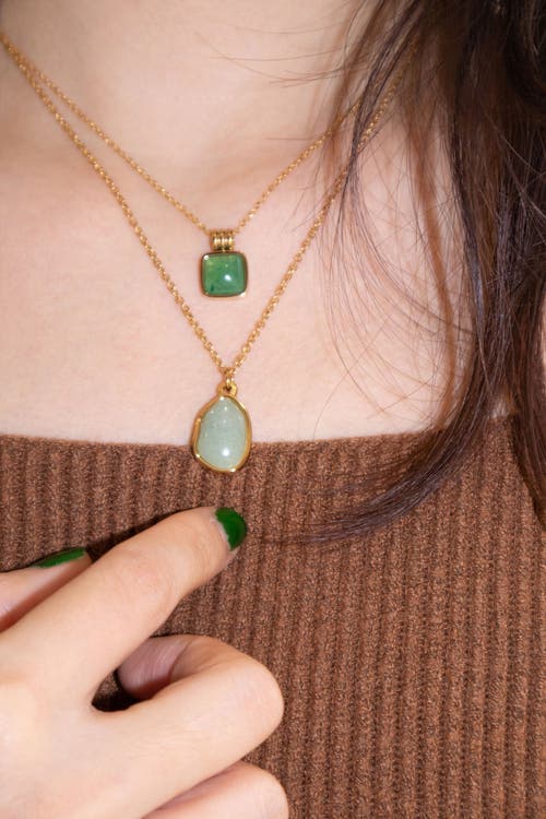 SEREE SEREE PUZZLE SQUARE JADE STONE PENDANT NECKLACE
