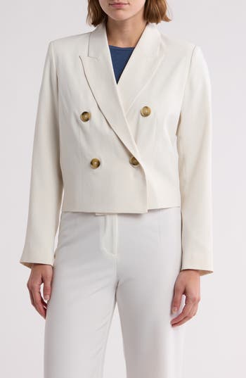 Gemma + Jane Double Breasted Crop Blazer In Eggshell