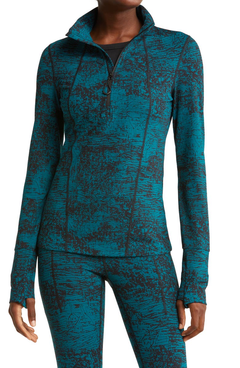 ZELLA Basalt Jacquard Half Zip Running Top, Main, color, TEAL BASALT JACQUARD - designer workout clothes