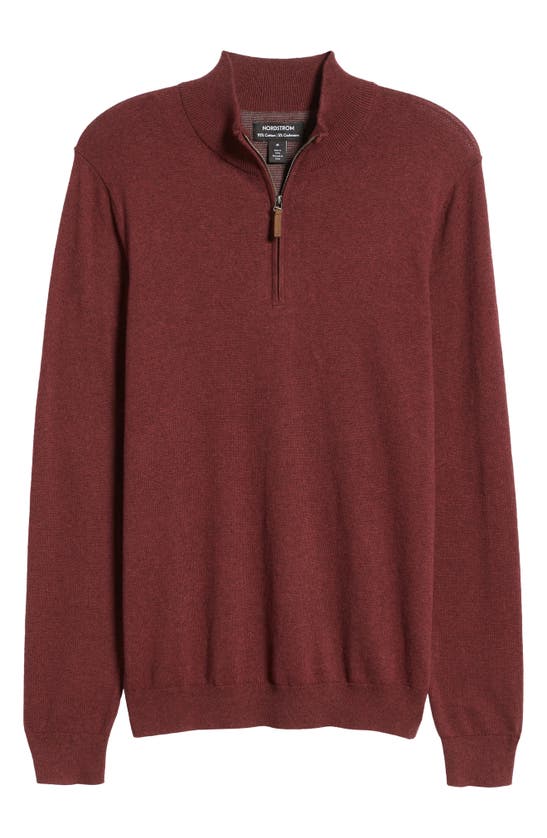 Nordstrom Cashmere Quarter Zip Pullover Sweater In Burgundy Brick