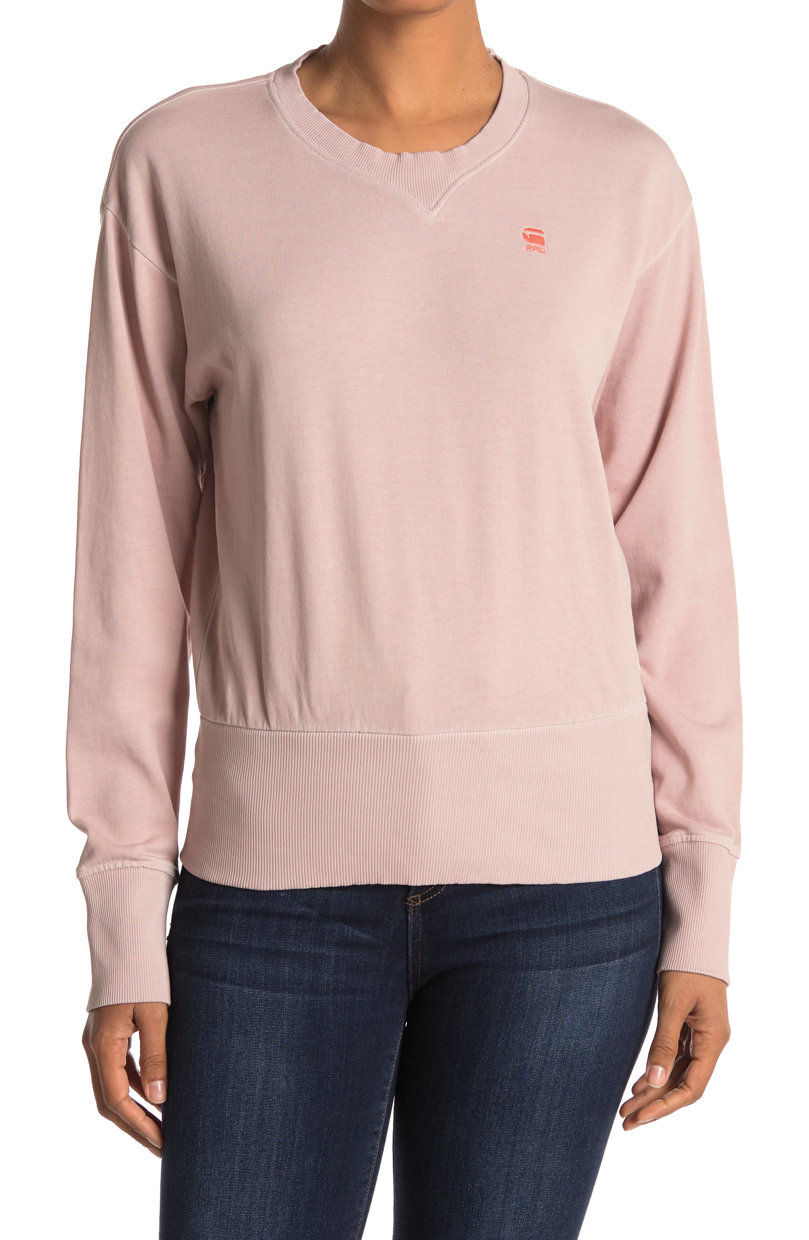 G-star Raw Recycled Dye Ribbed Sweatshirt In Pink Orchid