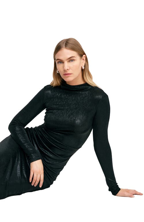 Marcella Adalyn Metallic Long Sleeve Body-con Dress In Onyx