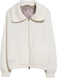 Rib Wool Sweater Knit Bomber Jacket