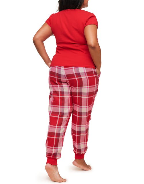 Shop Adore Me Caileigh Pajama T-shirt & Jogger Set In Plaid Red