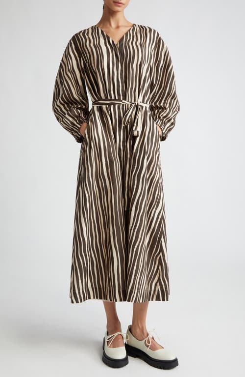 Max Mara Pomelia Wavy Stripe Cotton Voile Shirtdress in Dark Brown 