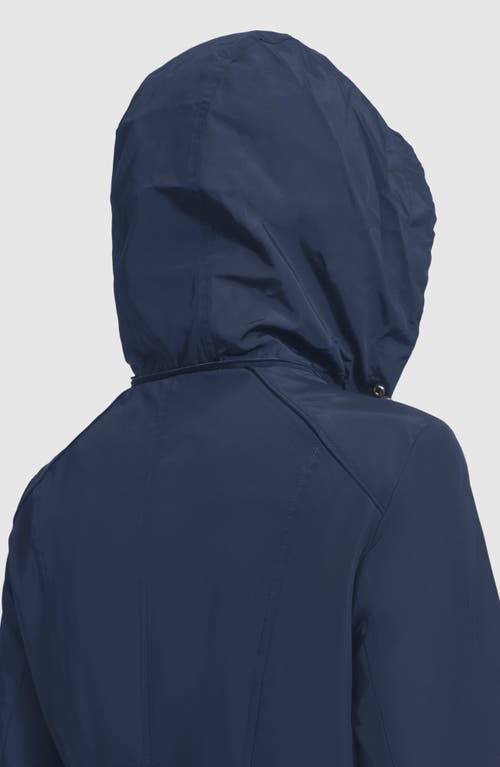 Cole Haan Travel Packable Hooded Rain Jacket In Indigo