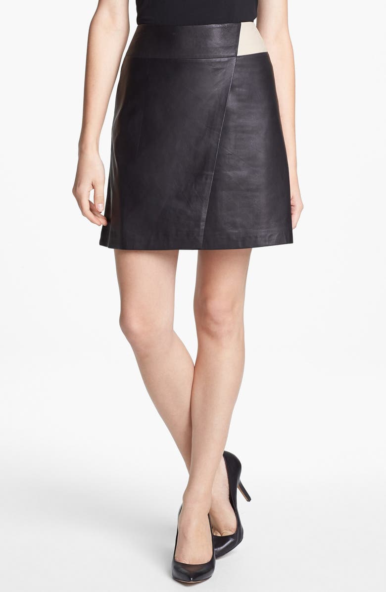 Halogen® Colorblock Leather Faux Wrap Skirt | Nordstrom