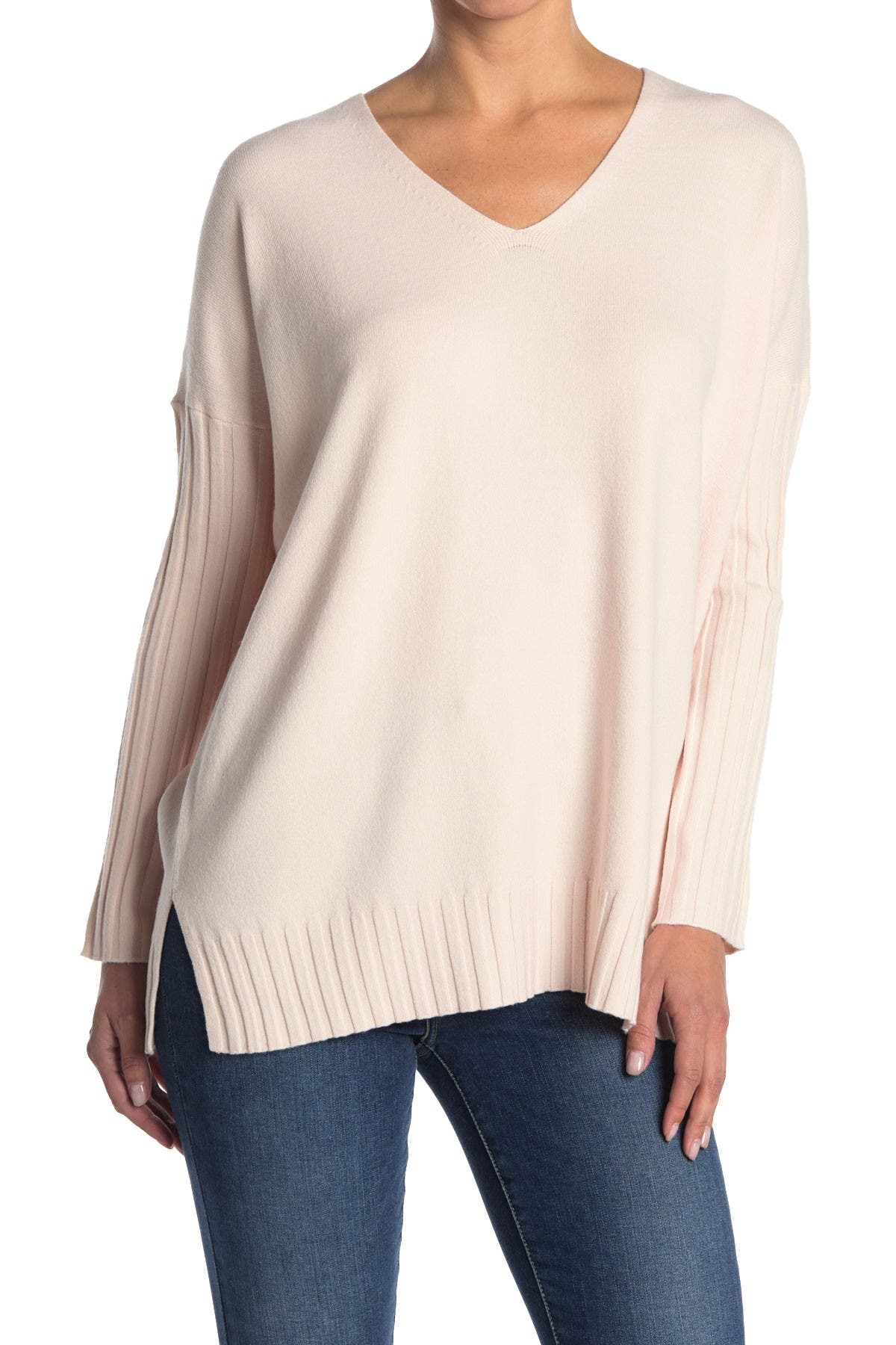 French Connection VNeck Ribbed Sleeve Sweater Nordstrom Rack