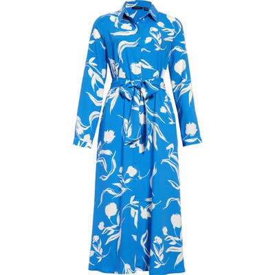 Petite Halogen Long Sleeve Midi Shirtdress, Blue