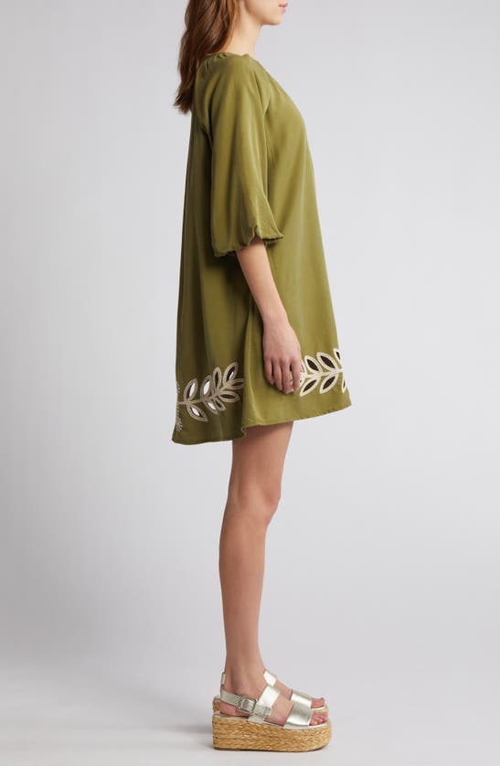 Shop Ciebon Krista Embroidered Detail Trapeze Minidress In Olive Green