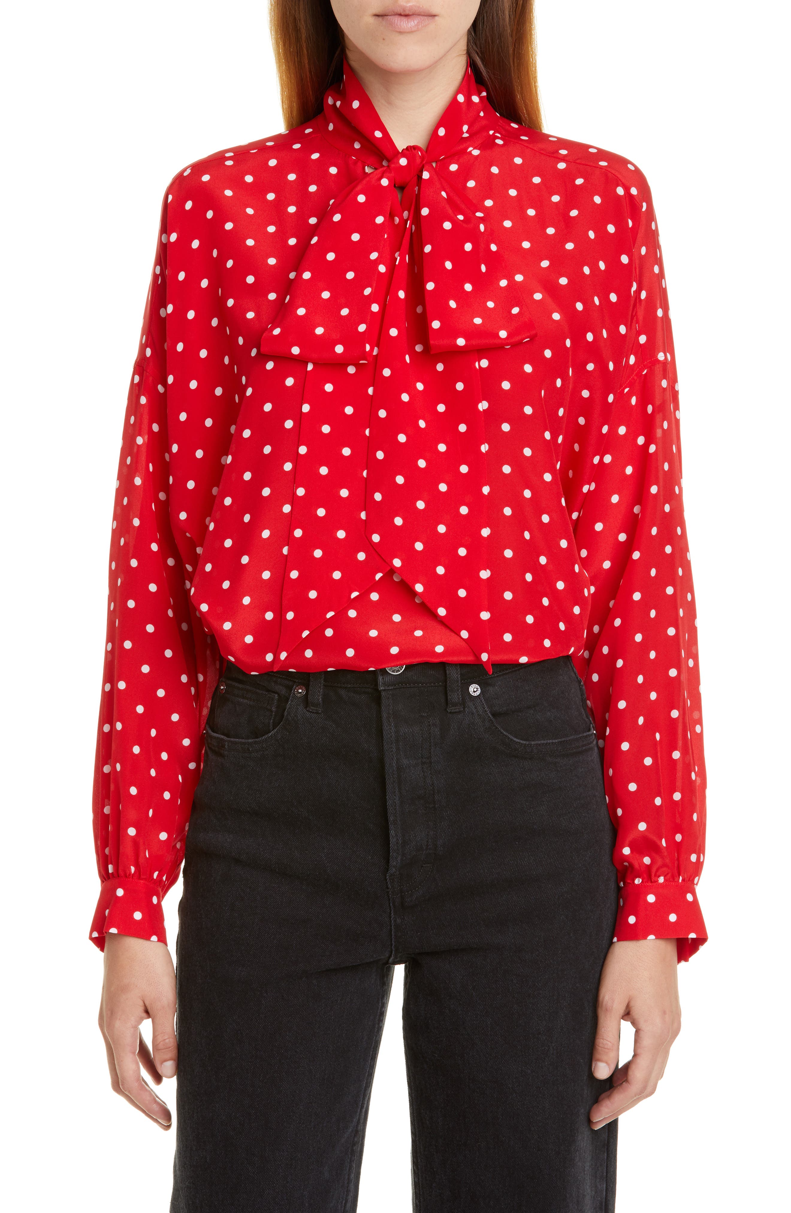 polka dot tie neck blouse