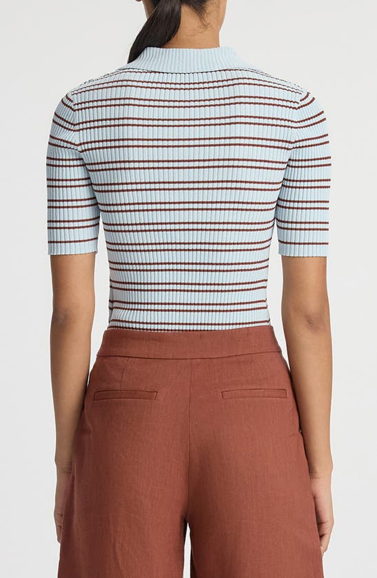 Shop A.l.c Sydney Stripe Polo Sweater In Ice Water/ Sequoia