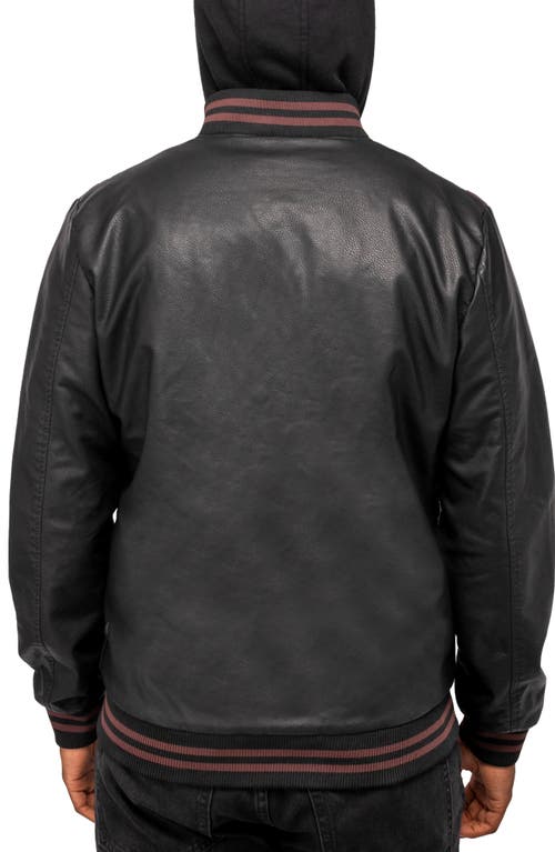 X-ray Xray Stripe Faux Leather Hooded Moto Jacket With Faux Fur Lining In Black/burgundy