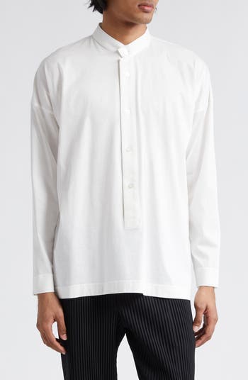 Homme Plissé Issey Miyake Long Sleeve Cotton Jersey Button-Up 