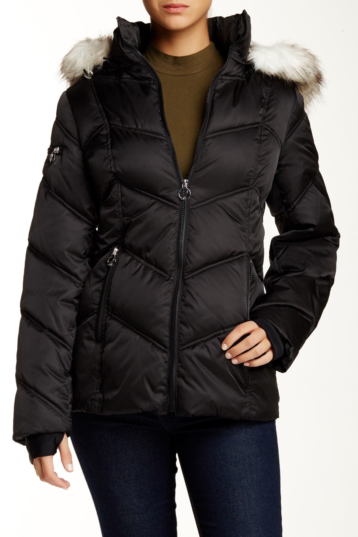 quilted jacket with faux fur hood