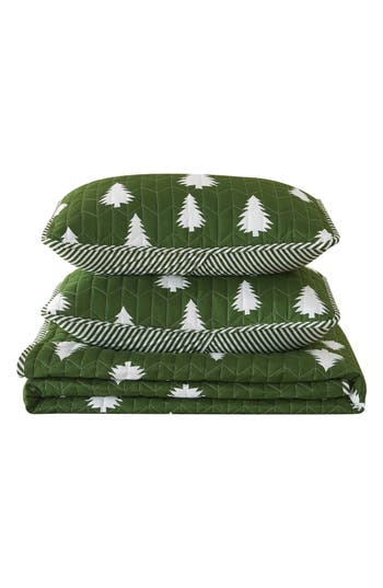 Woven & Weft Forest Lodge Reversible Quilt & Sham Set In Little Trees - Olive