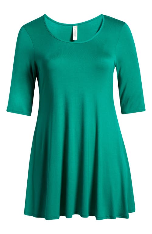 24seven Comfort Apparel Elbow Sleeve Swing Tunic Top For Women In Grass