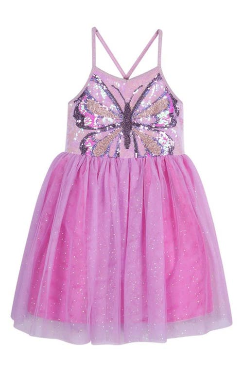 Shop Zunie Kids' Sequin Butterfly Taffeta Dress In Orchid