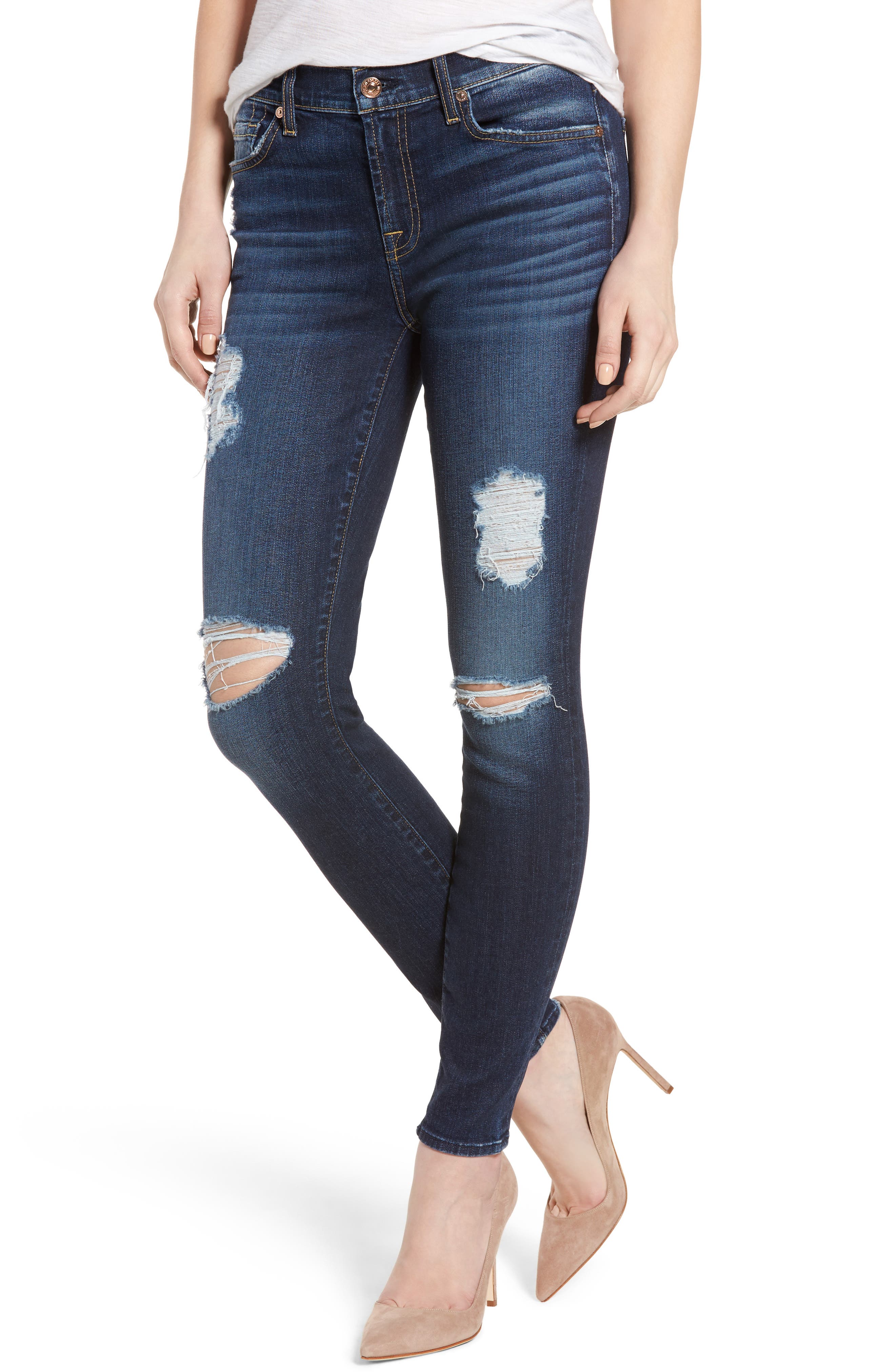 skinny jeans with distressed ankles