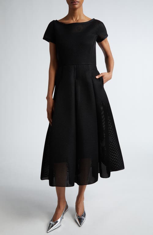 Max Mara Kiens Bateau Neck Techno Mesh Midi Dress Black at Nordstrom,