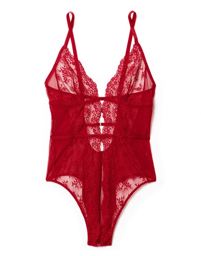 Shop Adore Me Rosie Crotchless Bodysuit Lingerie In Dark Red