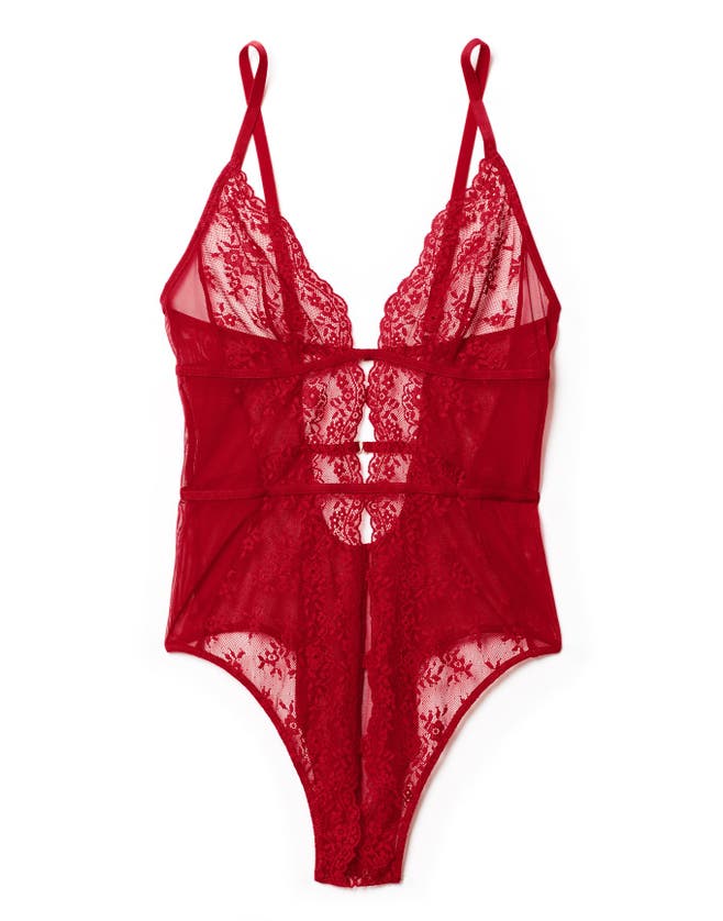 Adore Me Rosie Crotchless Bodysuit Lingerie In Dark Red