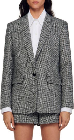 Isabel Marant Etoile Zip-Up Tweed Jacket Laura Black & Gray Wool-Blend Size 38