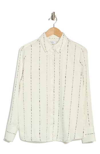 Nordstrom Rack Satin Long Sleeve Button-up Shirt In Ivory Pristine Dashed Stripe